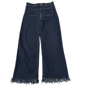 Sneak Peek Womens High Rise Wide Leg Frayed Fringe Hem Dark Wash Jeans Size 9/29